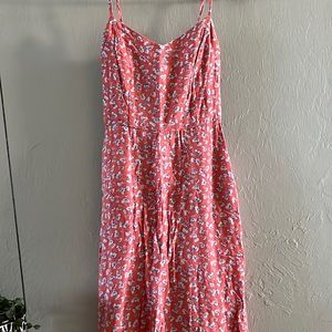 Pink orange tiny floral designed camisole strapped knee length dress (XS)